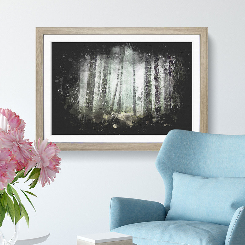 View of a Pine Tree Forest - Picture Frame Graphic Art Print, 62cm H x 87cm W x 2cm D, Oak Framed