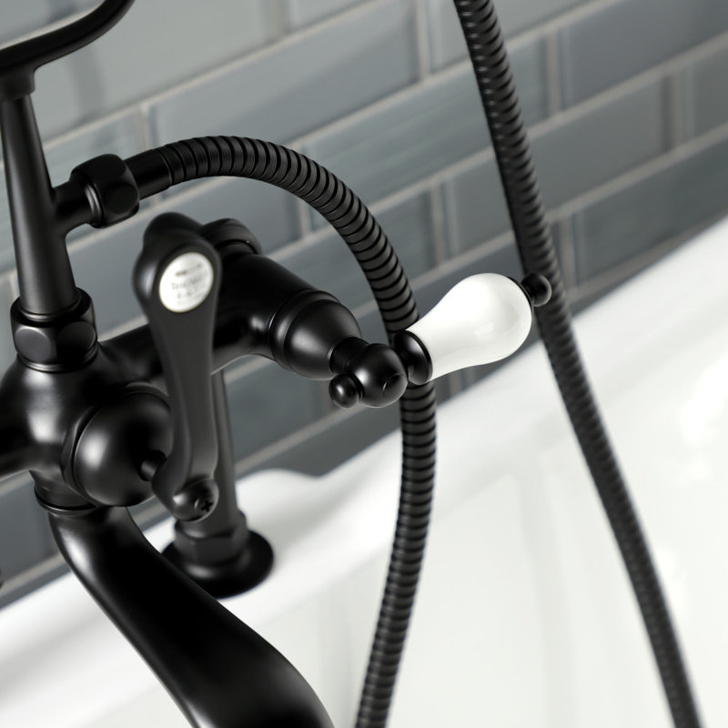 Robinet pour baignoire à pattes à 3 poignées et fixation sur le comptoir à 3 trous et cuivres Kingston, Noir mat