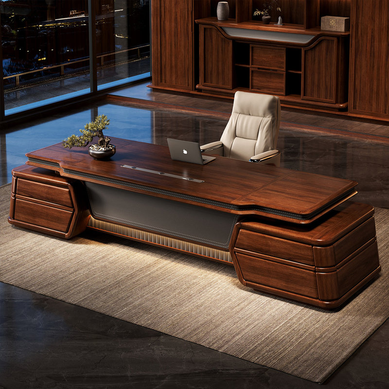 78.74"New Chinese-style retro brown rectangular executive desk