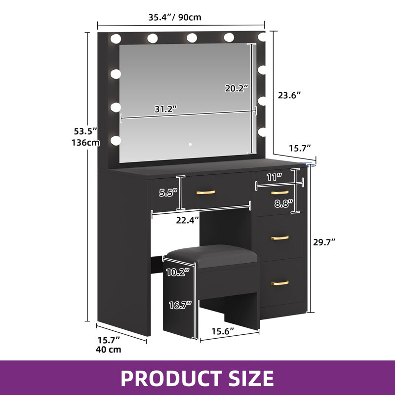 Vanity with Built-In Outlets, Black