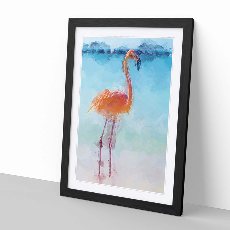 Lone Flamingo in Abstract - Picture Frame Graphic Art Print, 50cm H x 35cm W x 2cm D, Black