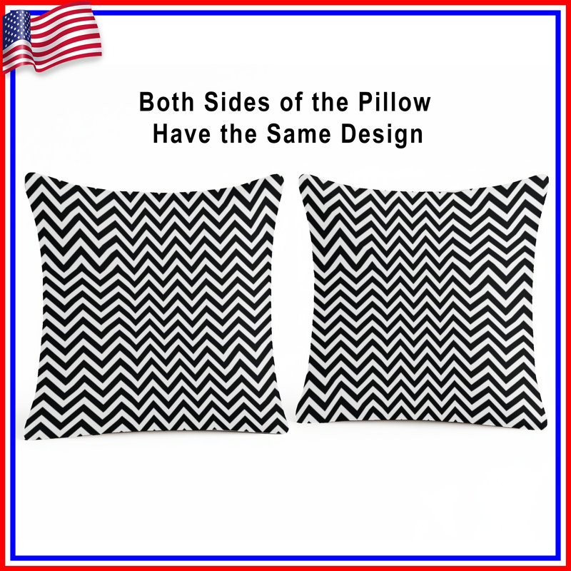 Black White Zigzag Double Sided Throw Pillows, 18 x 18 inches