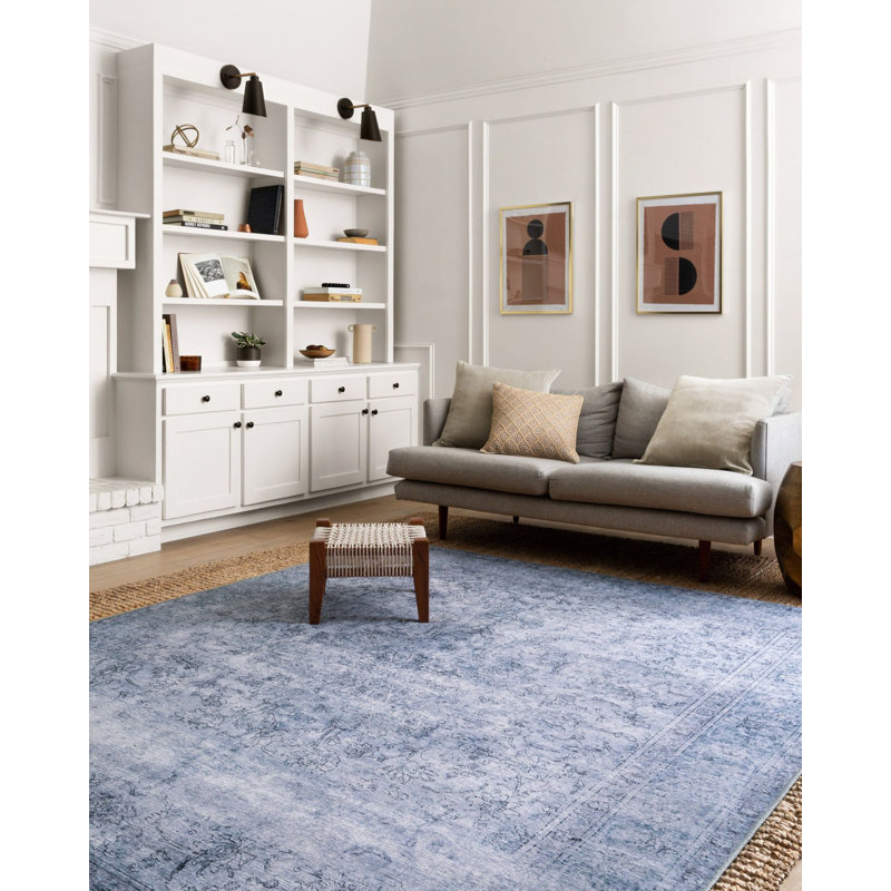 Tapis à motif tissé pastel bleu, Rectangle 4 pi 11 po x 7 pi 6 po