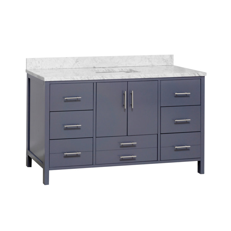 Ensemble de meuble-lavabo simple 60 po Kiara, Gris marine, Marbre de Carrare