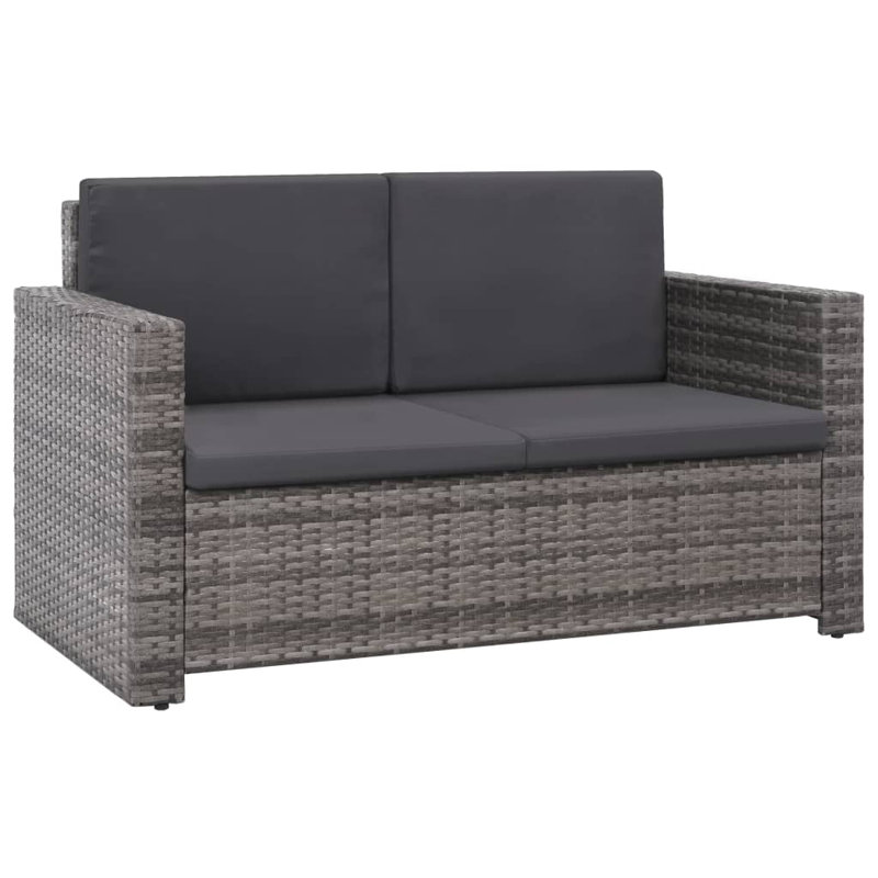 Ensemble de canapé d'extérieur en rotin gris et polyester gris foncé