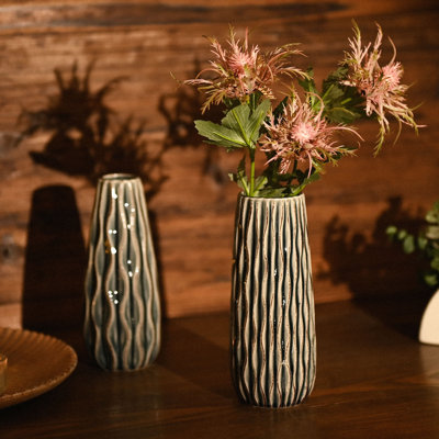9.5 Inch Set Of 2 Decorative Rustic Ceramic Vases