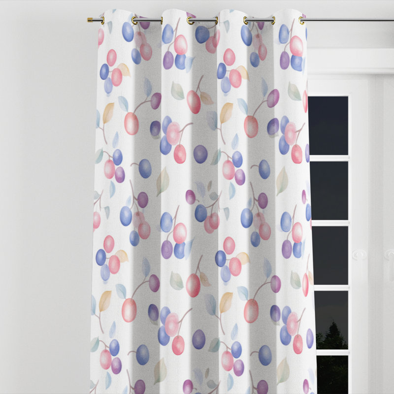 French Country Room Darkening Curtains - Floral Berry Whisper Velvet Grommet Curtain - 1 Panel, 52" W x 120" L, Gold Grommets