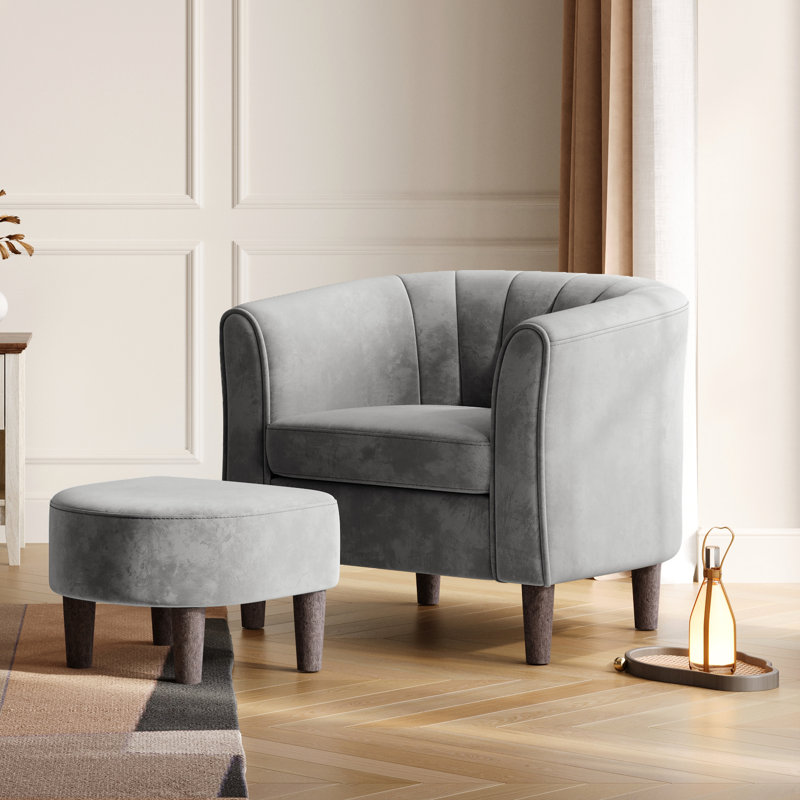 Torrence 31.7'' Upholstered Barrel Chair with Ottoman, 26.8" H x 31.7" W x 26.8" D, Sena Grey Velvet