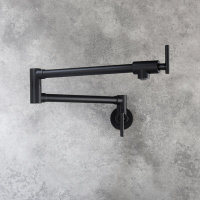 Pot Filler Faucet In Matte Black For Wall Mount, Brass, Double Handles Controlled Water Flow, Arm, To Corrosion And Fingerprints Mounting, Stable Corrosion Coating