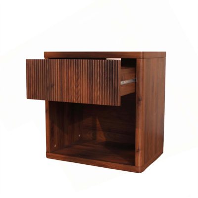 Night Stand Nightstand With Drawer Storage Fluted Bed Side Table End Table Large Modern Wide Bedside Stand Mid Century Night Stands For Bedroom Living Room Sofa Couch Home Office