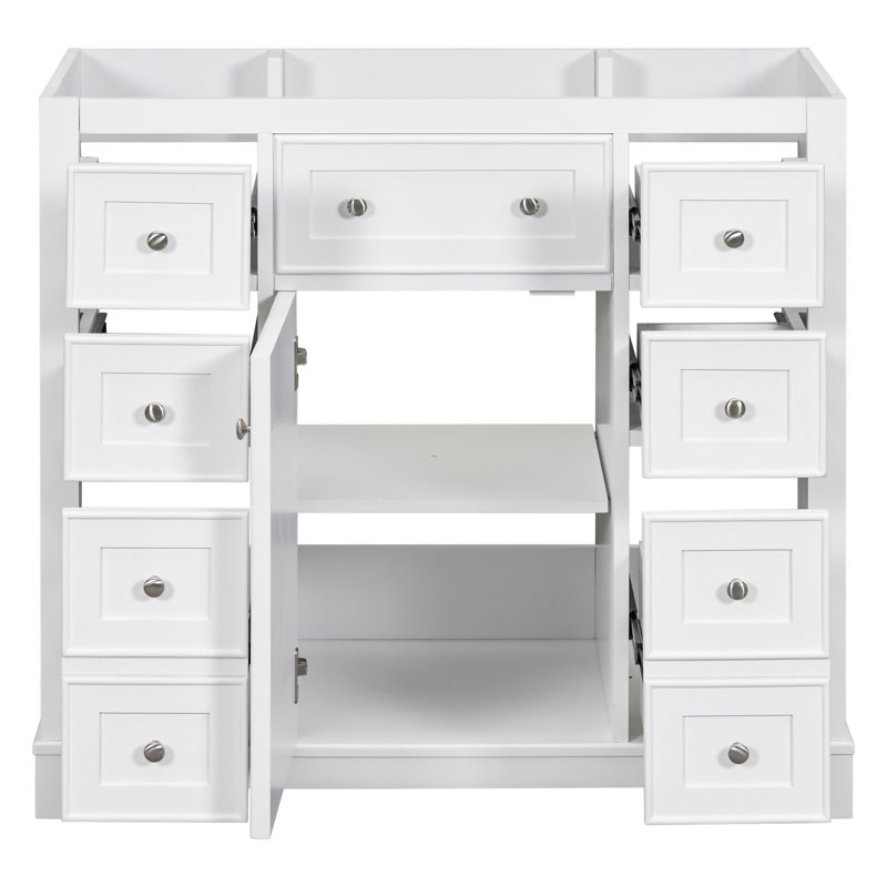 Meuble-lavabo 36 po sans lavabo, base d'armoire seulement, une armoire et six tiroirs, Blanc