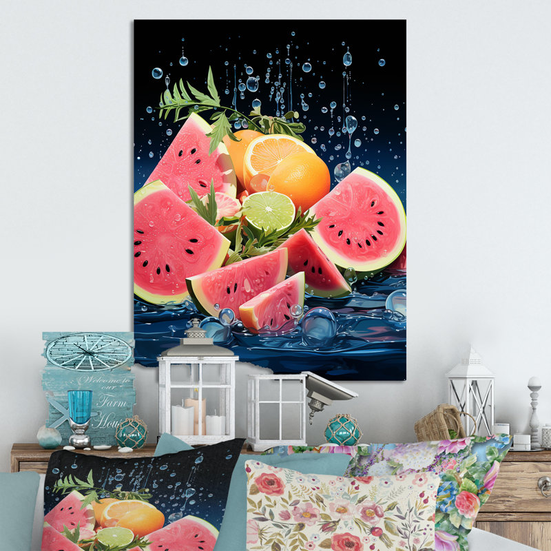 «Dreamy Fruitful Watermelons - Melon», art mural en métal, H 40 po x l 30 po x P 1,5 po
