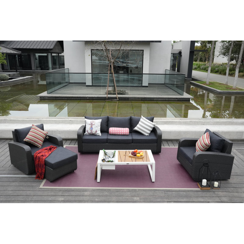 5 - Person Patio Conversation Set with Cushions, White