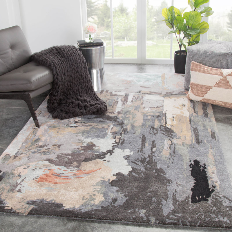 Tapis touffeté à la main à motif nougat / fer forgé gris Douwe, Rectangle de 5 pi x 8 pi