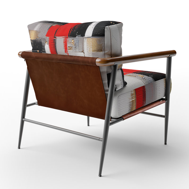 Fauteuil d'appoint rembourré abstrait rouge et or Cubic, Noir