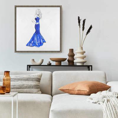 Lady in Dress Canvas | Fashion Bedroom Blue Framed Art Decor
