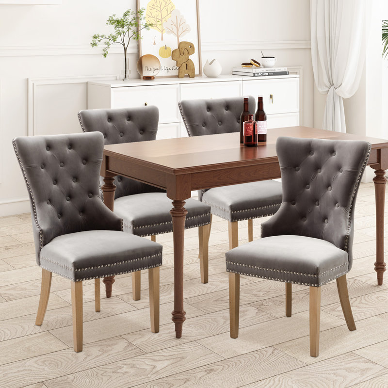 Fechi 19.75'' H Tufted Upholstered Side Chair, Light Gray