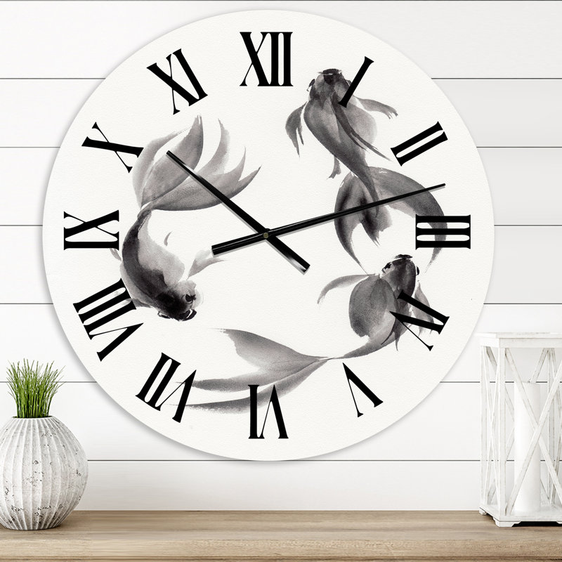 Horloge murale Monochromes Vintage Fish III - Nautique et côtier, Moyenne