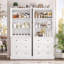 Garde-manger à porte en rotin autoportante de 73 po avec porte-bouteilles amovible Ashlon, blanc, 3 tiroirs, blanc-1025198789