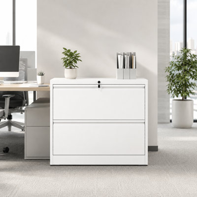 Classeur latéral Abheek 35,43 po L à 2 tiroirs avec serrure - Classeur métallique robuste pour bureau à domicile, formats Lettre/Légal/A4/F4, assemblage requis