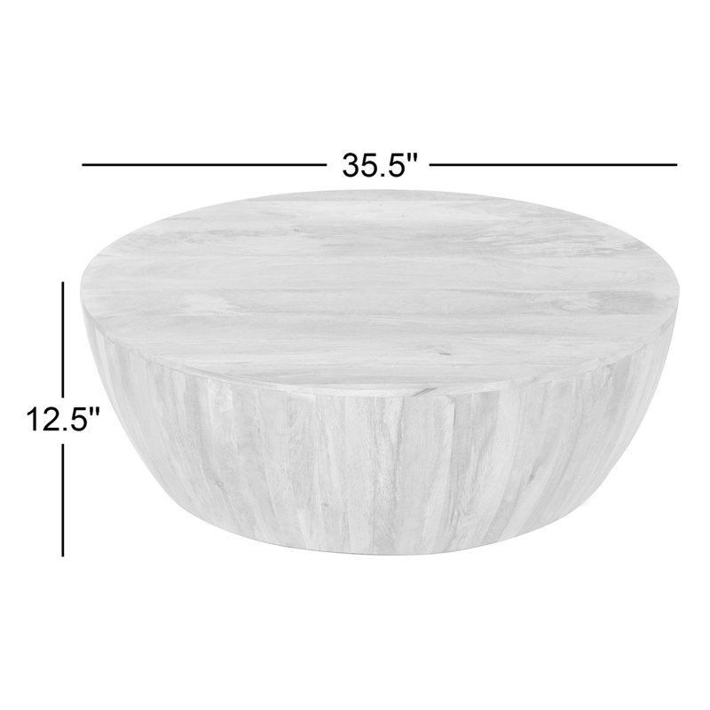 Solid Mango Wood Drum Coffee Table, Walnut