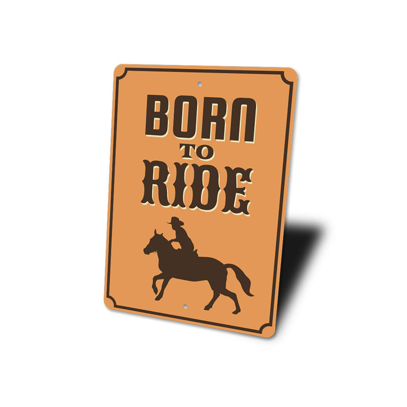 Enseigne «Born To Ride» en aluminium, H 18 po x l 12 po x P 0,06 po