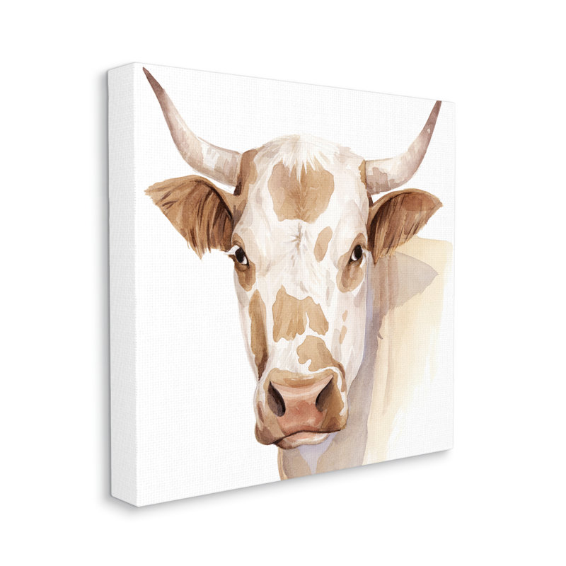 Portrait de vache brune tachetée, Toile tendue, H 17 po x l 17 po x P 1,5 po