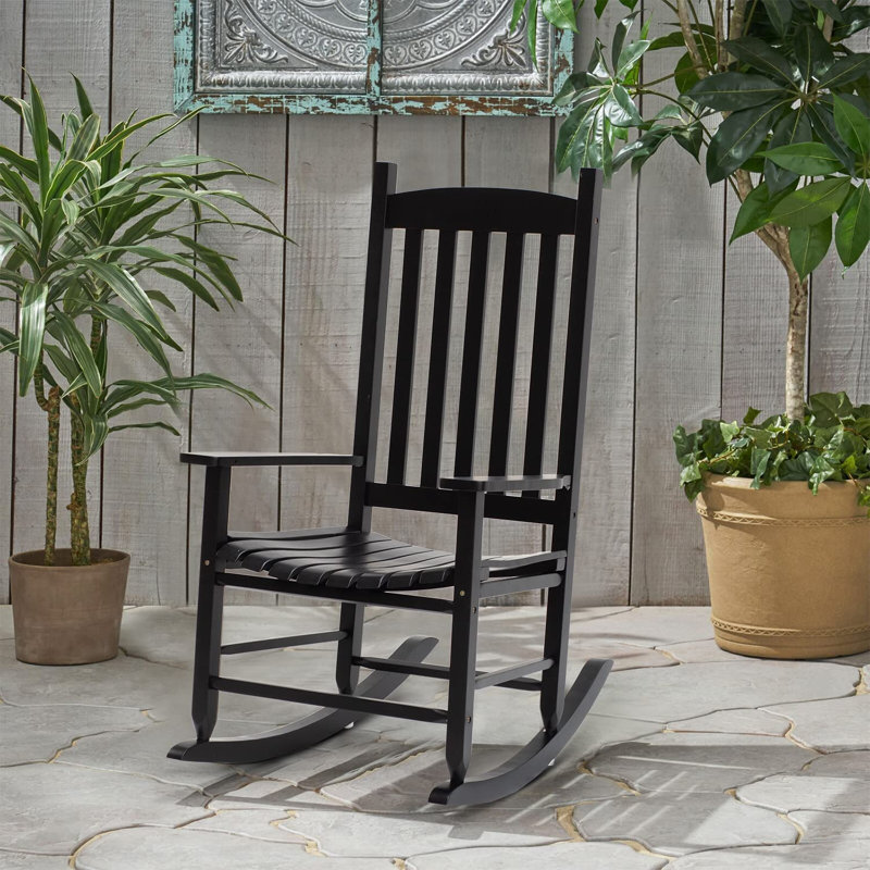 Chaise berçante d'extérieur en bois massif Calamus, Noir