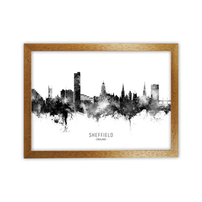Sheffield England Skyline Black White City Name by Michael Tompsett - Print