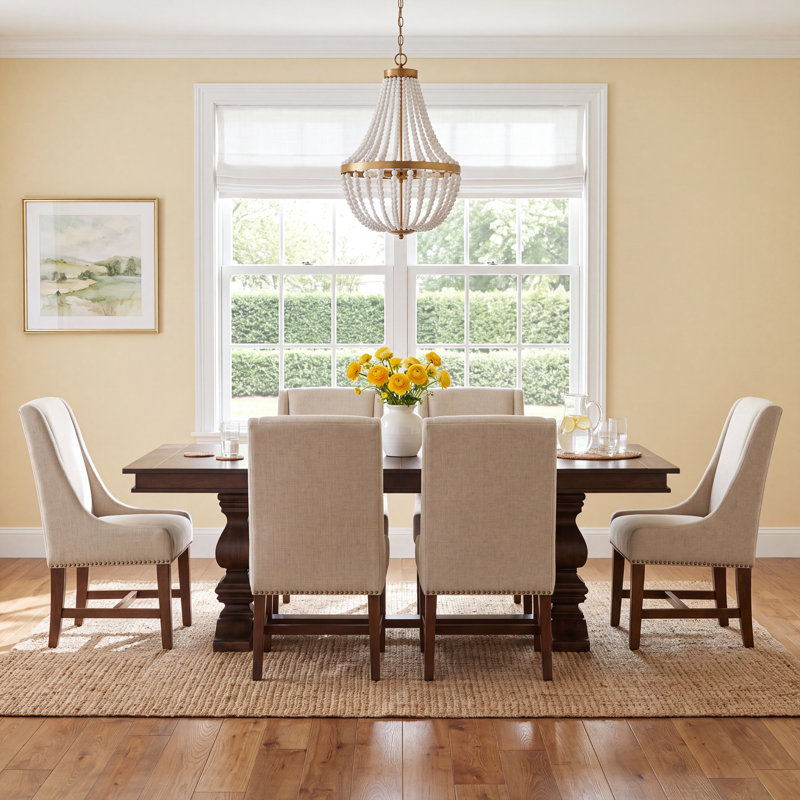 Barlow Trestle Dining Table Set w/ 4 Upholstered Chairs & 1 Buffet