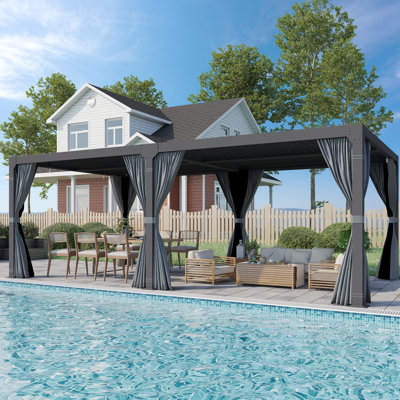 24 Ft. W X 12 Ft. D Louvred Pergola With Louvred Roof  For Decks, Gardens And Backyards