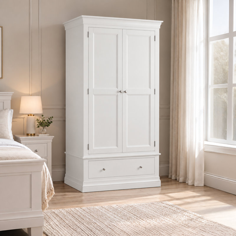 Kate 2 Door Solid Wood Wardrobe, White