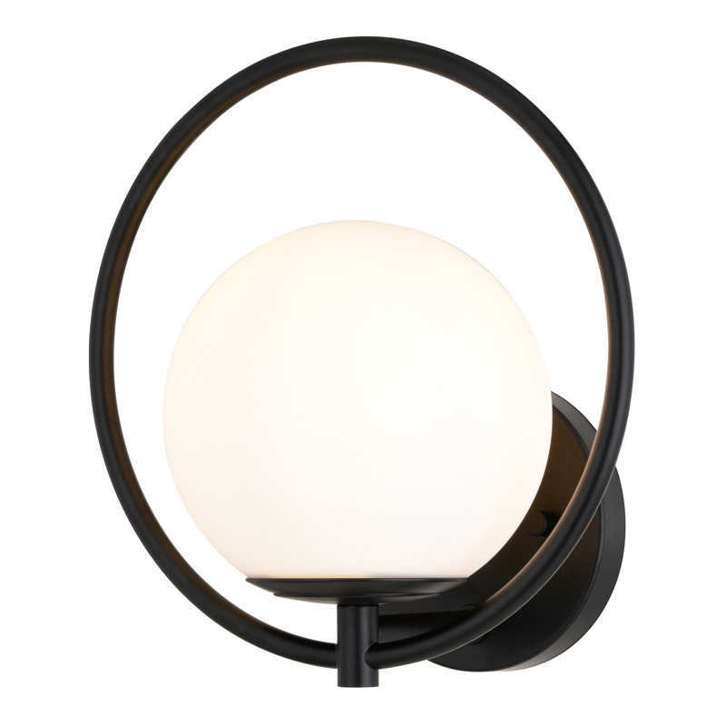 Chabon 1 Light Mid-Century Modern Wall Sconce White Globe Glass, Matte Black