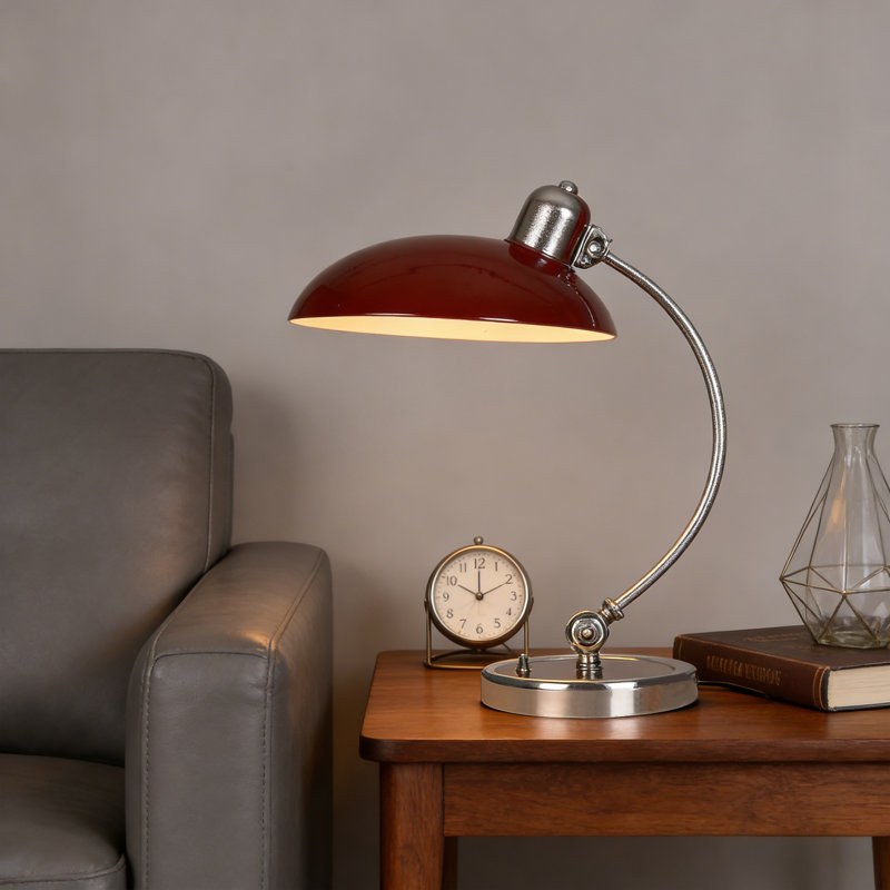 Modern Goose Neck Swing Arm Table Lamp, Red, 15.75" H x 11.22" W x 11.22" D