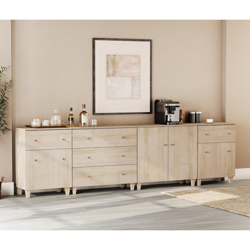 4-In-1 Sideboard Buffet Cabinet With Drawers And Doors For Kitchen Dining Room, 118"W, Natural Oak