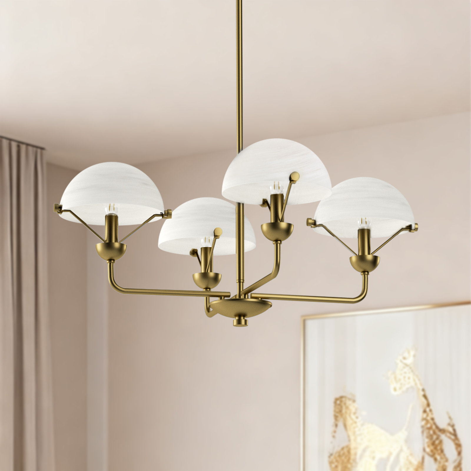 Iron 4-Light Chandelier, Antique Brass Finish/Frosted Glass Shade