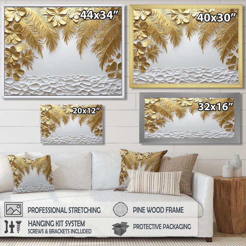 Décoration murale Cloral Golden Cream Plams Reunion IV - Palmiers et palmiers, Reproduction encadrée d'une seule photo, Doré