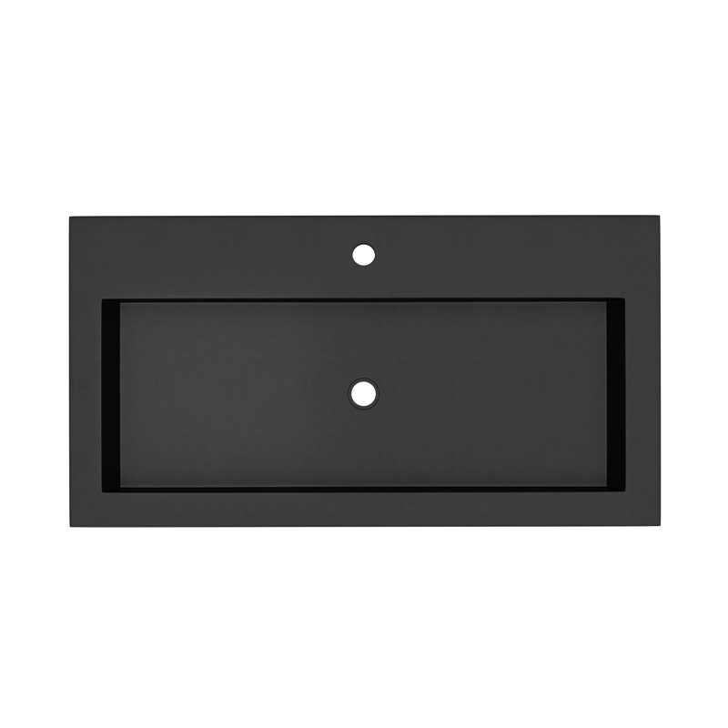 Trough Handmade Rectangular Bathroom Sink, Single Hole Faucet, Charcoal