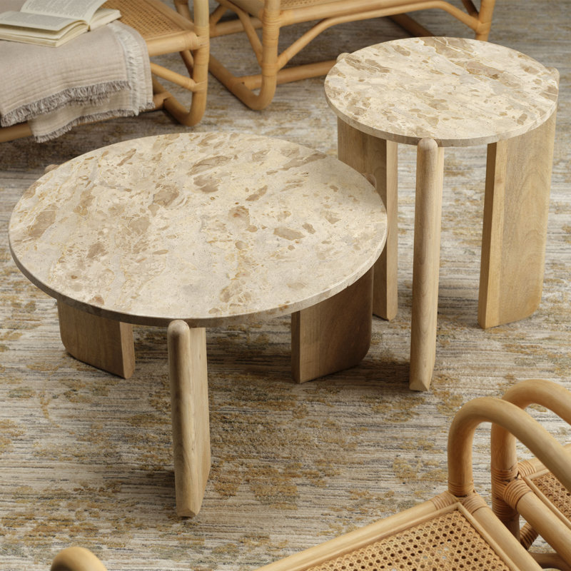 Quarry Stone End Table, Gray/White