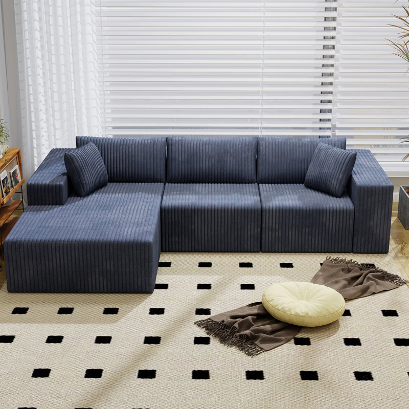 Canapé modulaire 110 po Cloudy Corduroy, Velours côtelé bleu