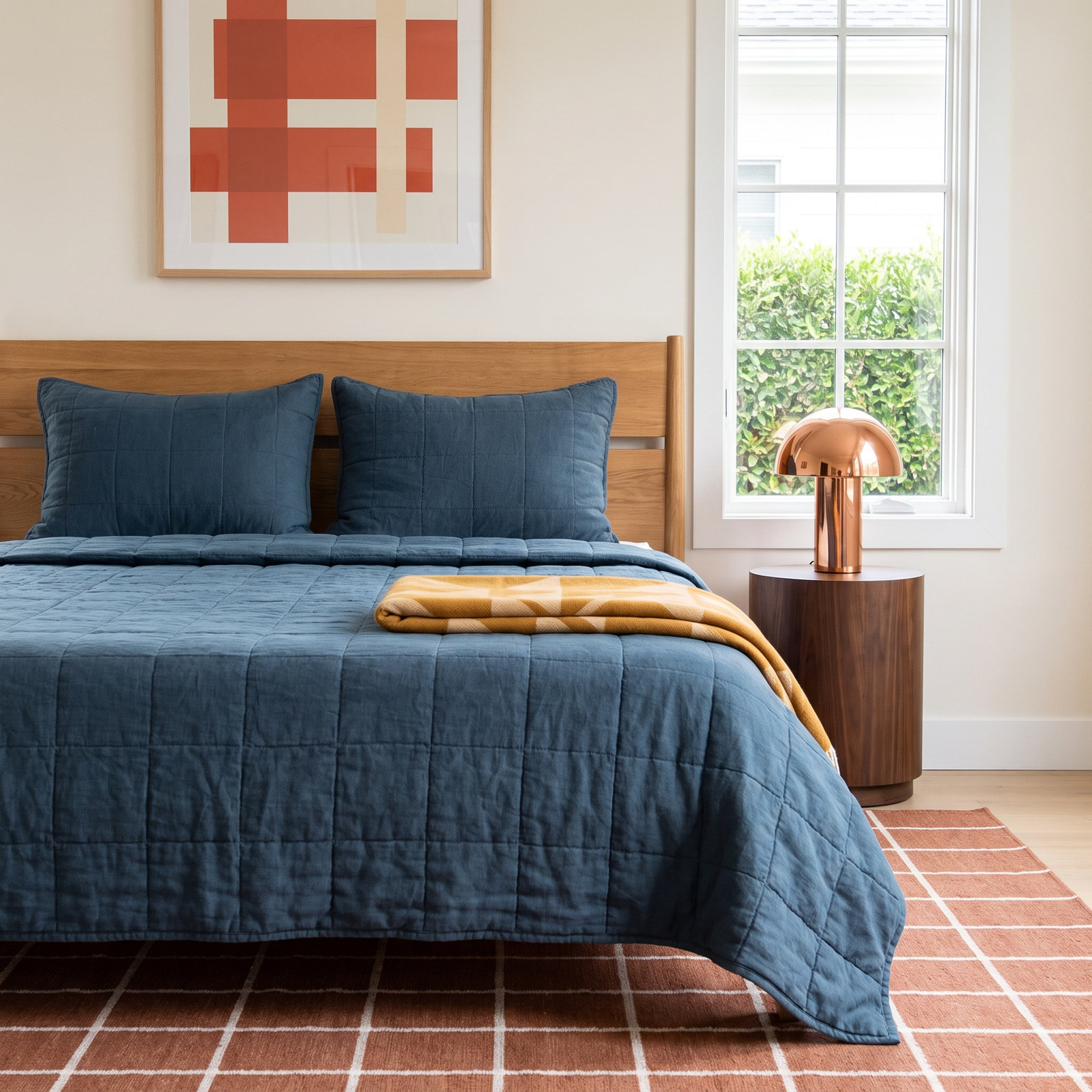 French Linen Quilt Set, Queen Quilt + 2 Standard Pillow Shams, Baltic