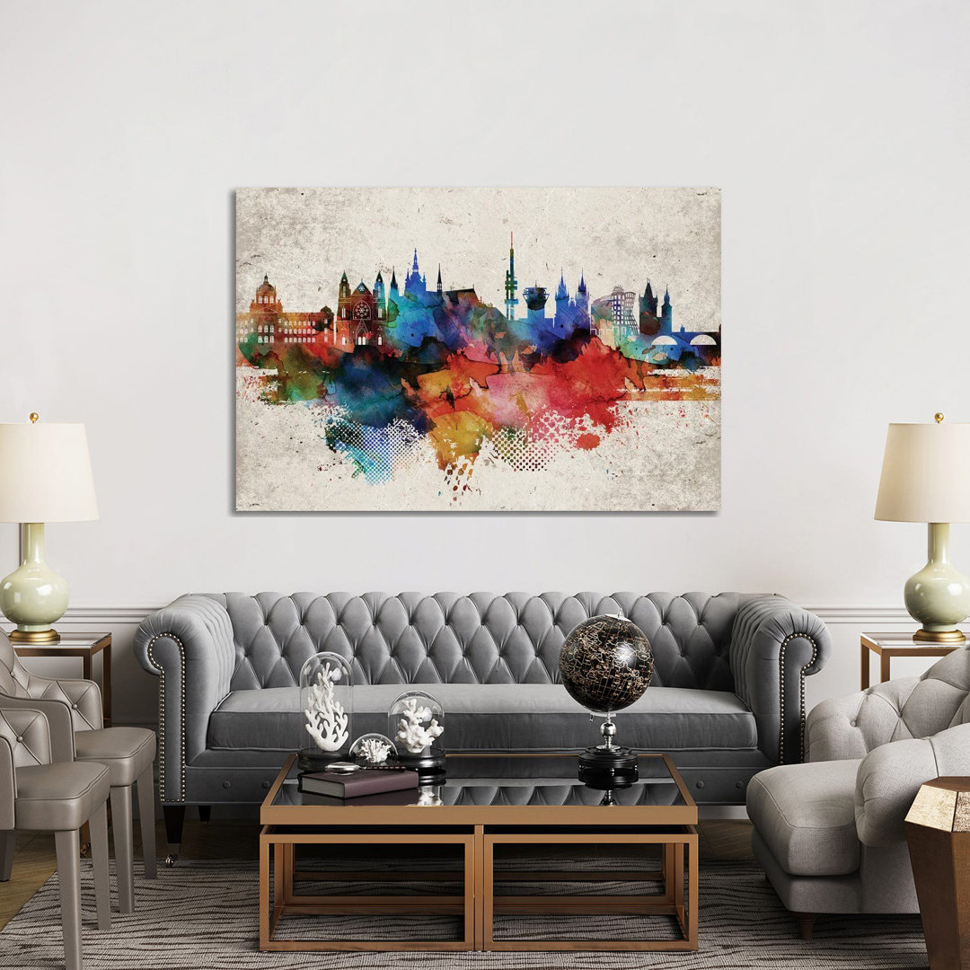 Prague Abstract Skyline by WallDecorAddict - Wrapped Canvas Print