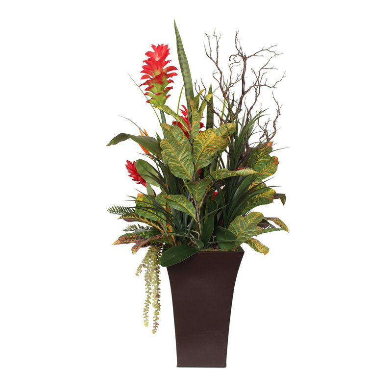 Polysilk Bromeliad, Succulent, Mixed Assortment Arrangement in Planter