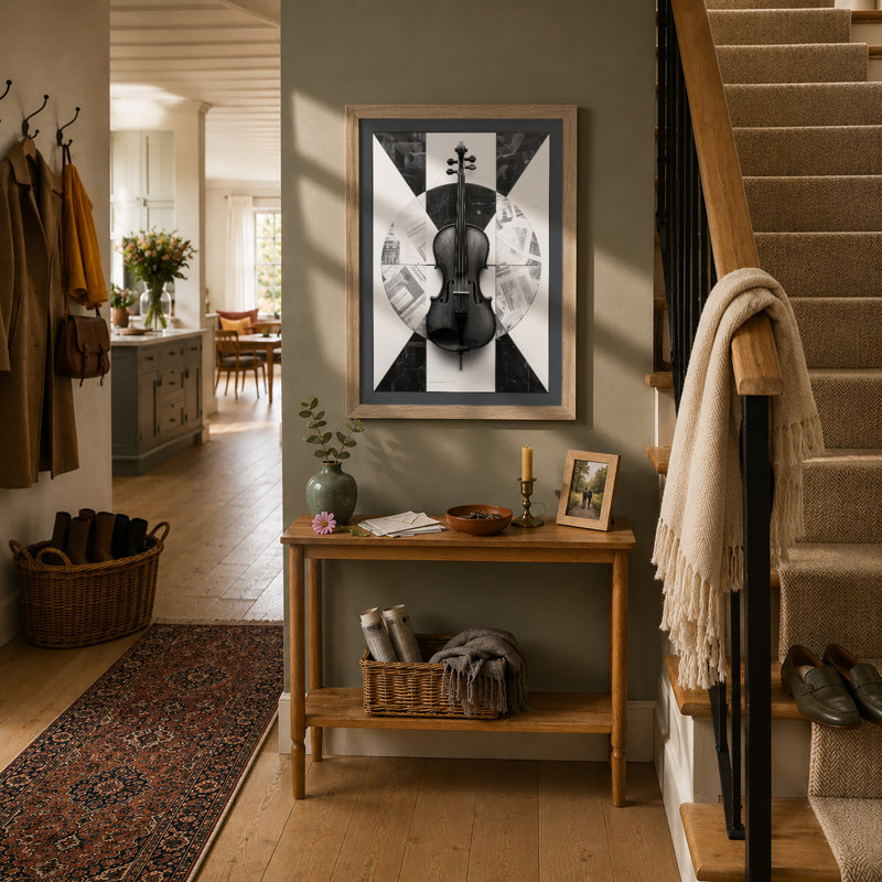 Violin Symmetry Modern - Framed Print, A2 - 59.4 x 42.0 cm, Oak