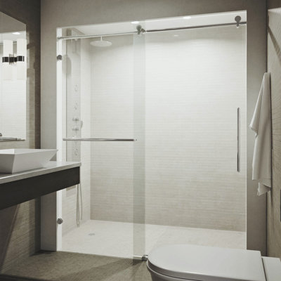 Porte de douche coulissante sans cadre avec verre transparent 3/8 po l 60-61 "x H 74" Ferrara