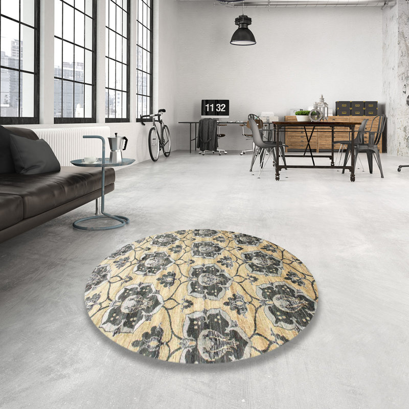 Tapis contemporain vert / brun, Rond 8 pi