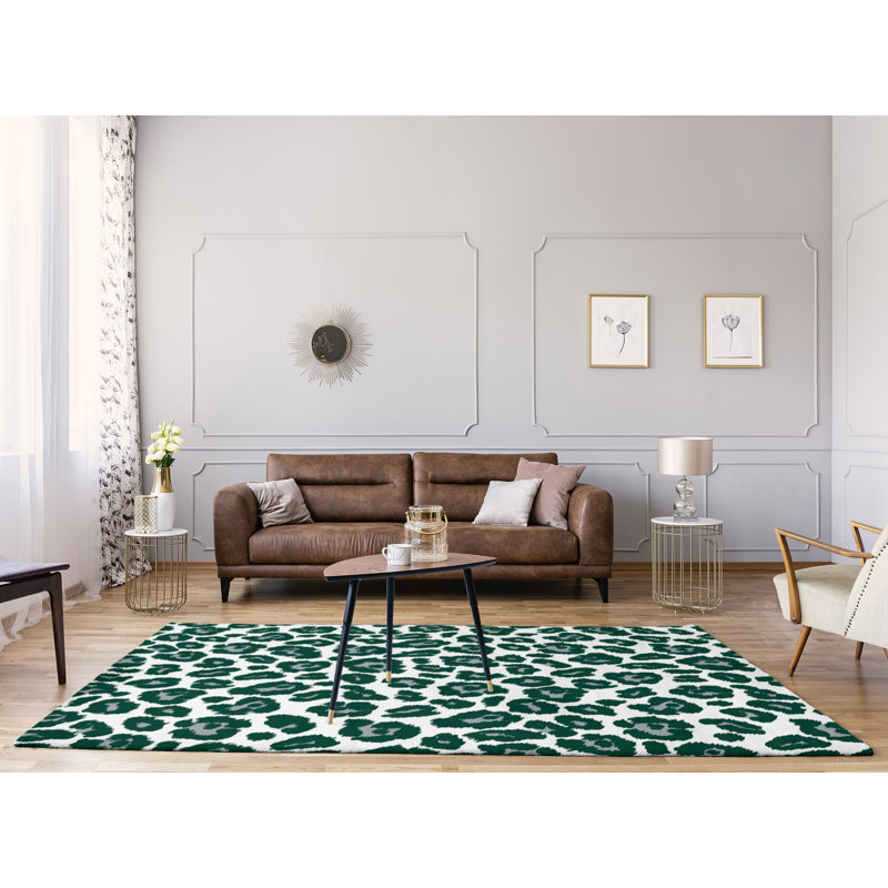 Tapis blanc / vert / gris à imprimé animal, Rectangle 4 pi x 6 pi