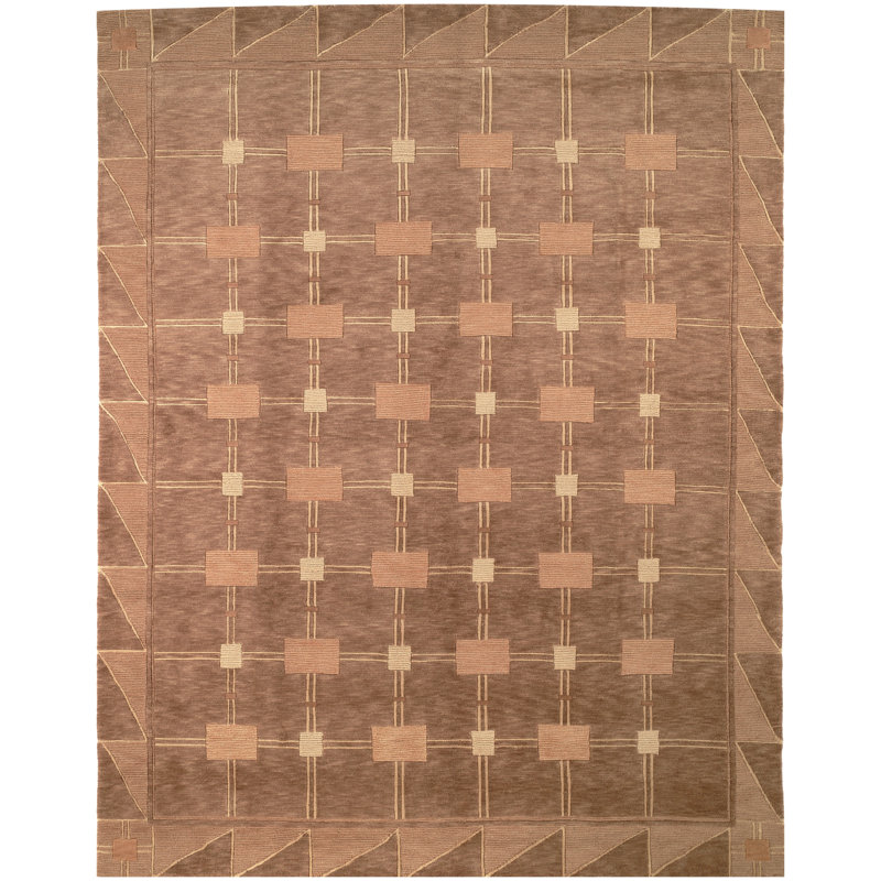 Beige and Brown Hand-Knotted Wool Geometric 8' x 10' Rug