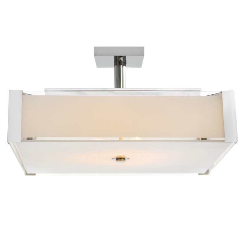 5 Light 21in Chrome Square Chandelier with Frosted Glass Shade for Modern Dining Room, Living Rooms, or Entryway Lighting