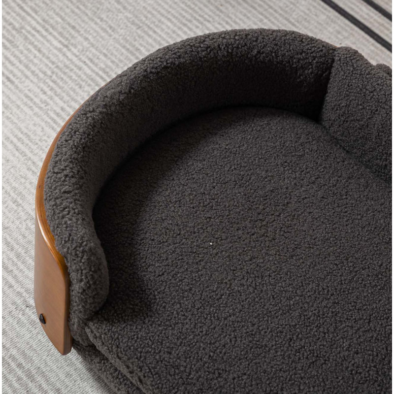 Canapé pour chien en bois massif Inira, L 30,7 po x P 20,08 po x H 9,85 po, Gris foncé / noyer